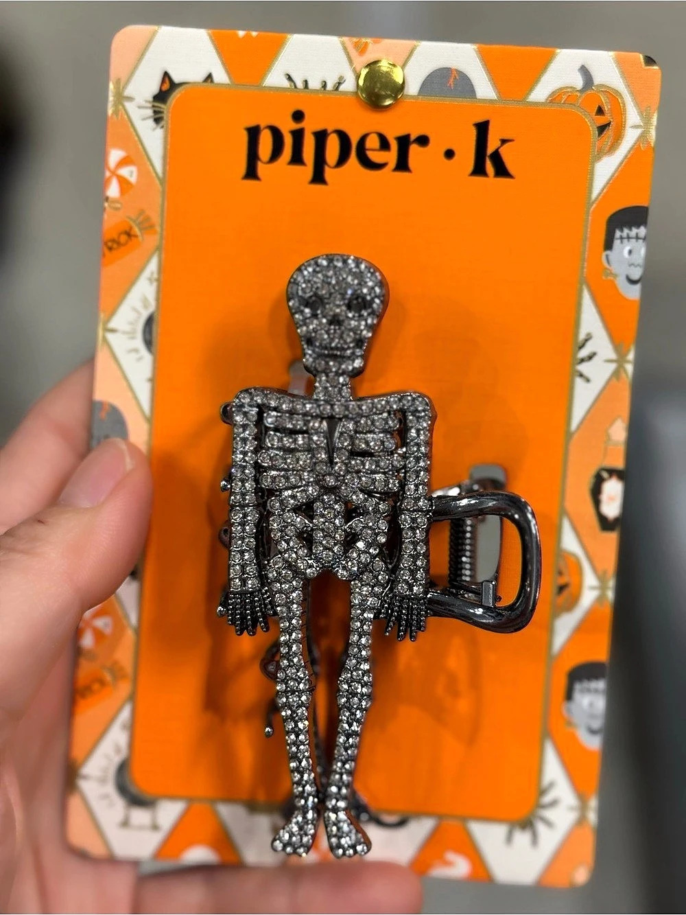 Piper K Rhinestone Skeleton Hair Claw Clip Black & Silver NWT